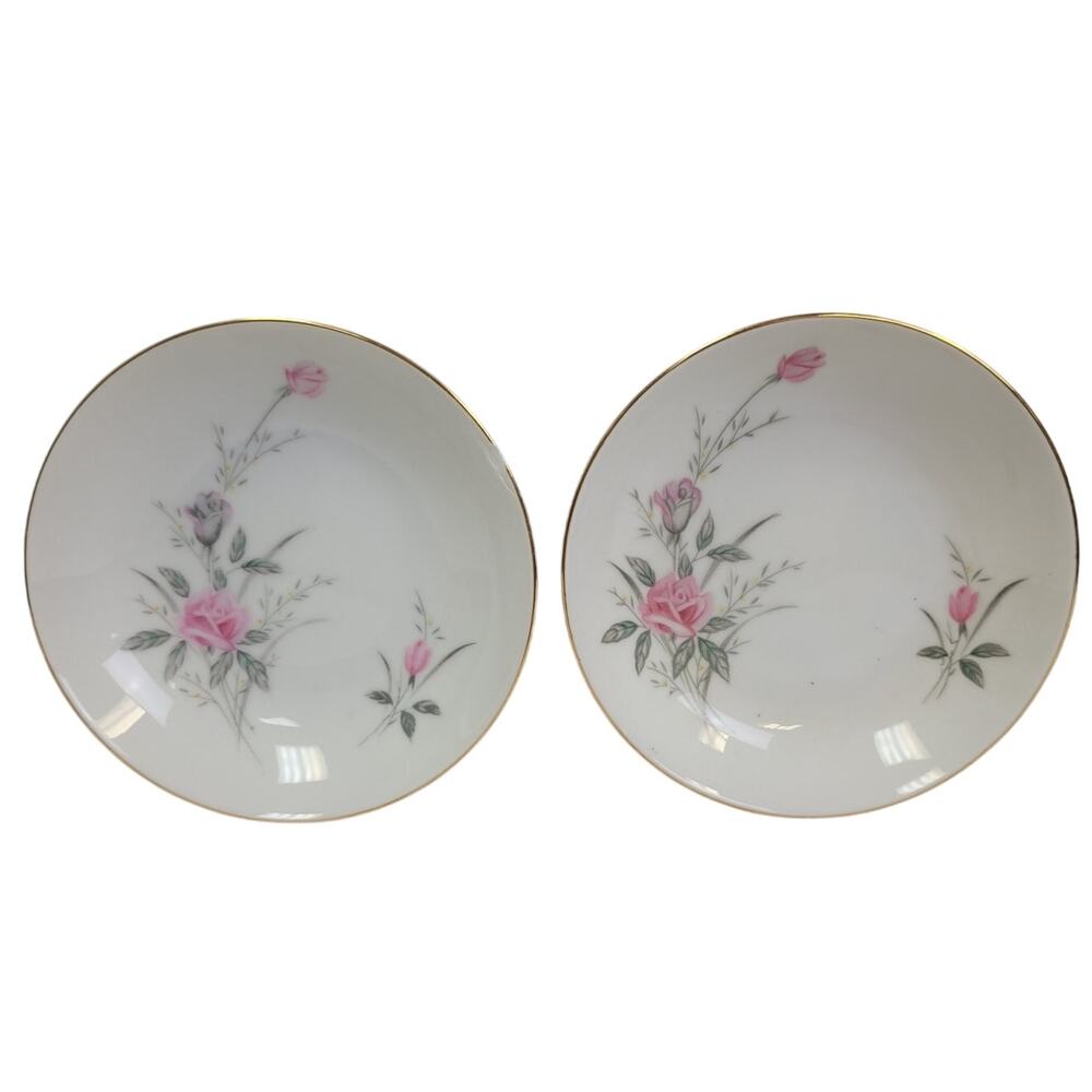 2 Vintage Golden Rose Flower Gold Rim Fine China Japan Small Appetizer Plates